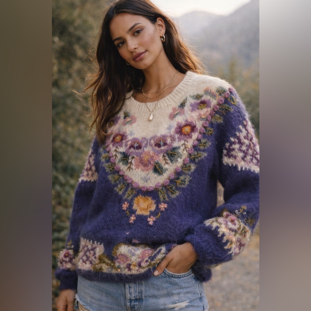 Vintage Jennifer Reed Mohair Floral Sweater